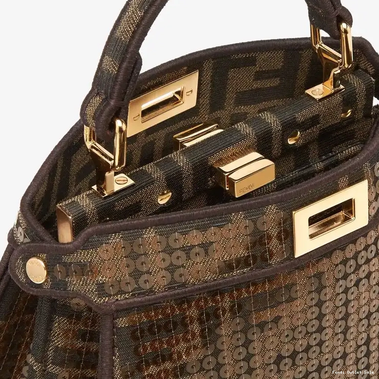 Cheap ISeeU Petite In with Peekaboo Brown FF Sequins Motif Fendi Fabric Bag 0601